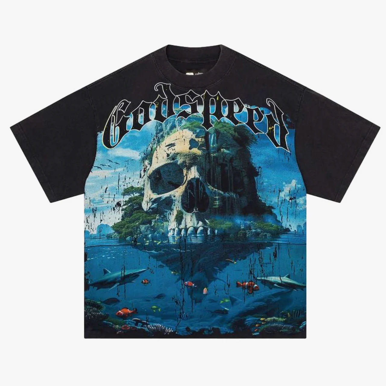 Godspeed Skull Island 3 Black Wash Tee